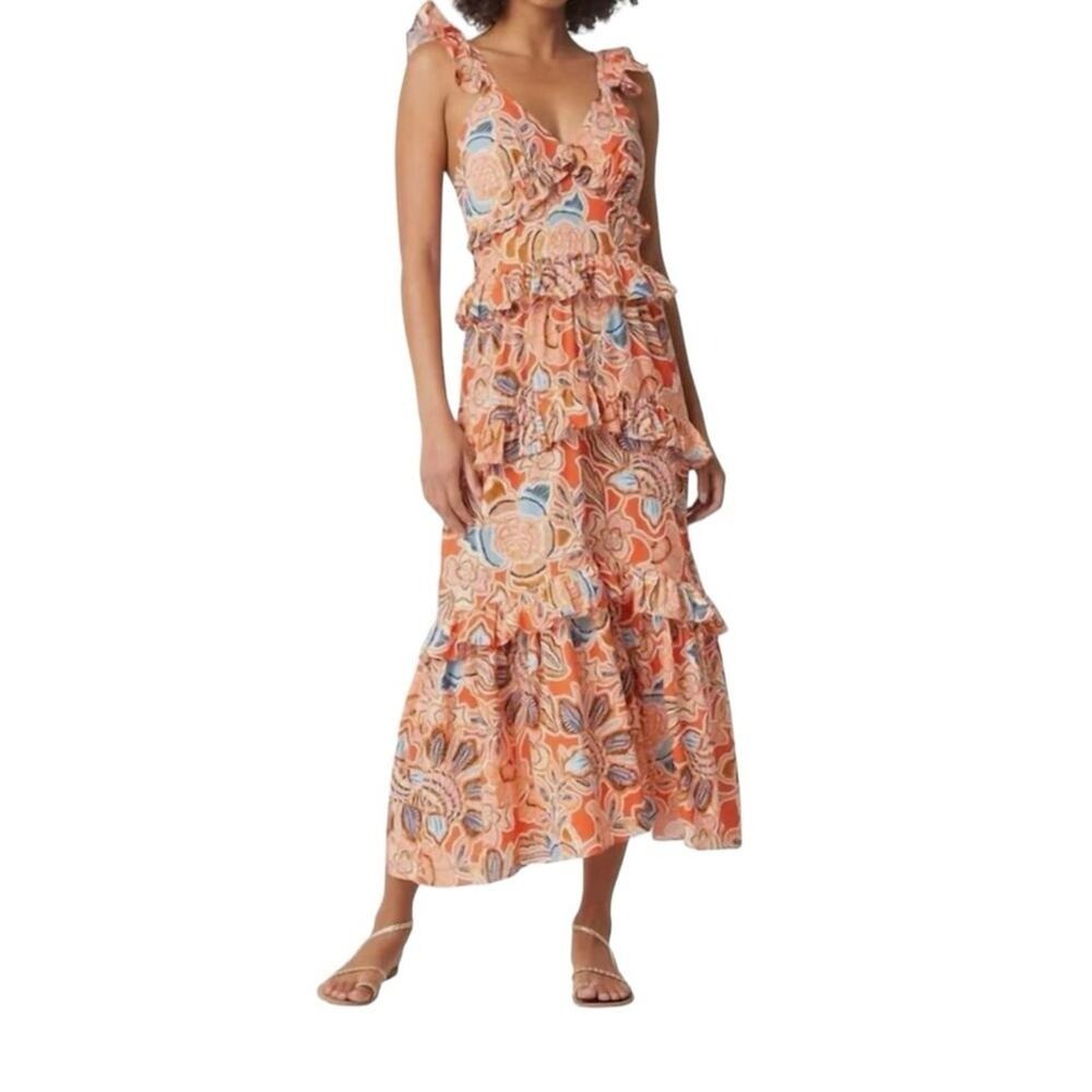 Misa Los Angeles Floral Midi Morrison Dress Size Large New Retails $402 Resort